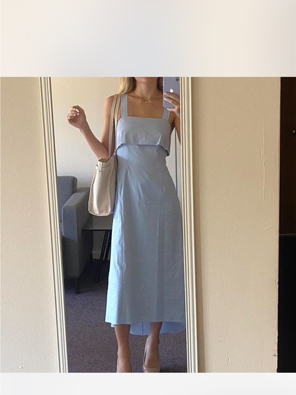 Theory Pale Blue Square-Neck Midi Dress